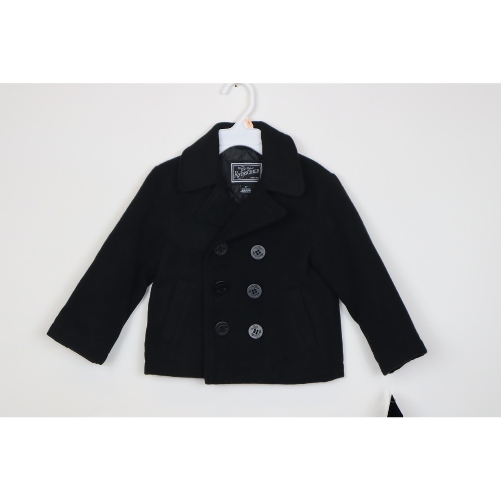 S Rothschild & Co Toddler and Little Boys Double Breasted Black Peacoat Size 2T